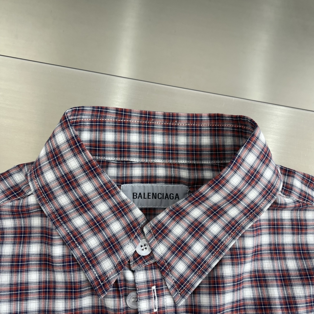 -Balenciag 26ss新款平纹针织面料拼接长袖单排扣 衬衫 宽松版型 高版本。码数：XS.S.M