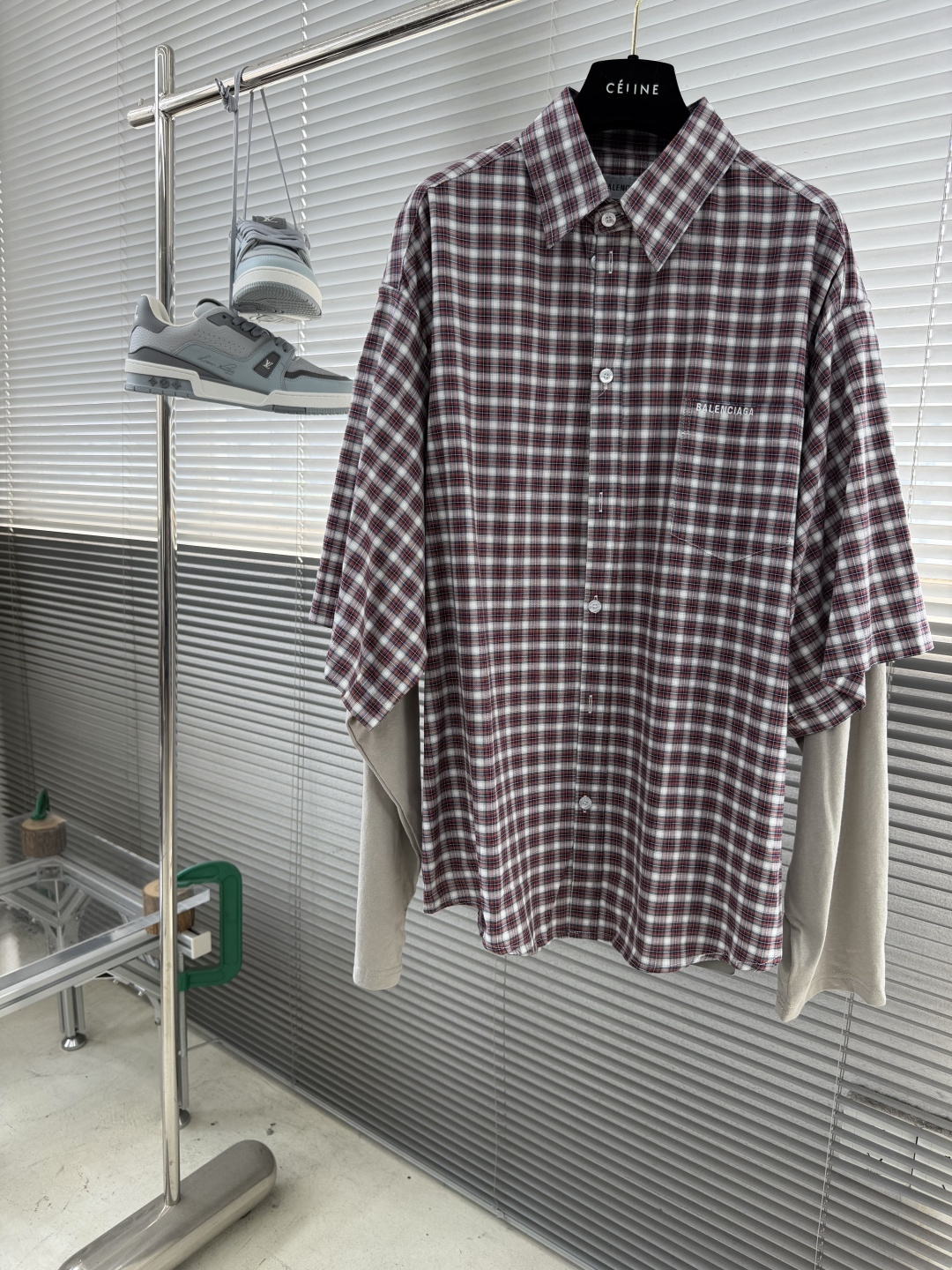 -Balenciag 26ss新款平纹针织面料拼接长袖单排扣 衬衫 宽松版型 高版本。码数：XS.S.M