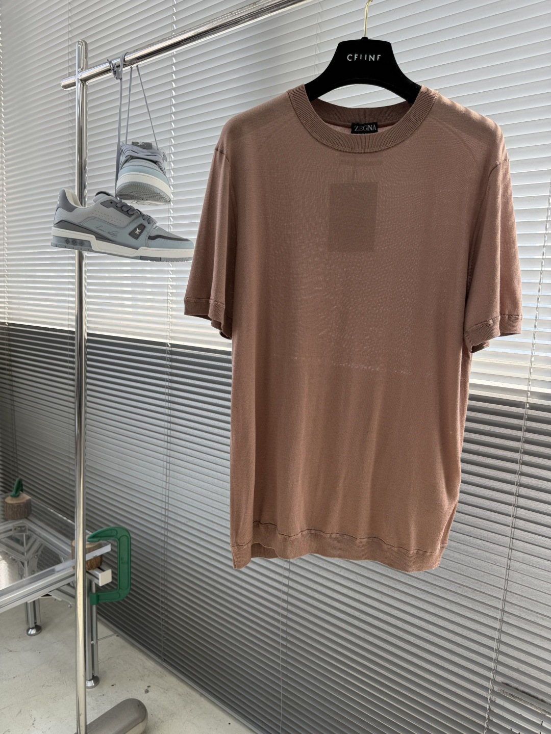 -Z Zegn    26SS春夏新款进口醋酸天丝混纺针织圆领毛衣，男士经典双杠标识提花休闲短袖T恤针织