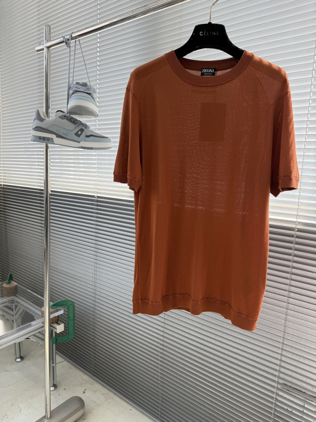 -Z Zegn    26SS春夏新款进口醋酸天丝混纺针织圆领毛衣，男士经典双杠标识提花休闲短袖T恤针织