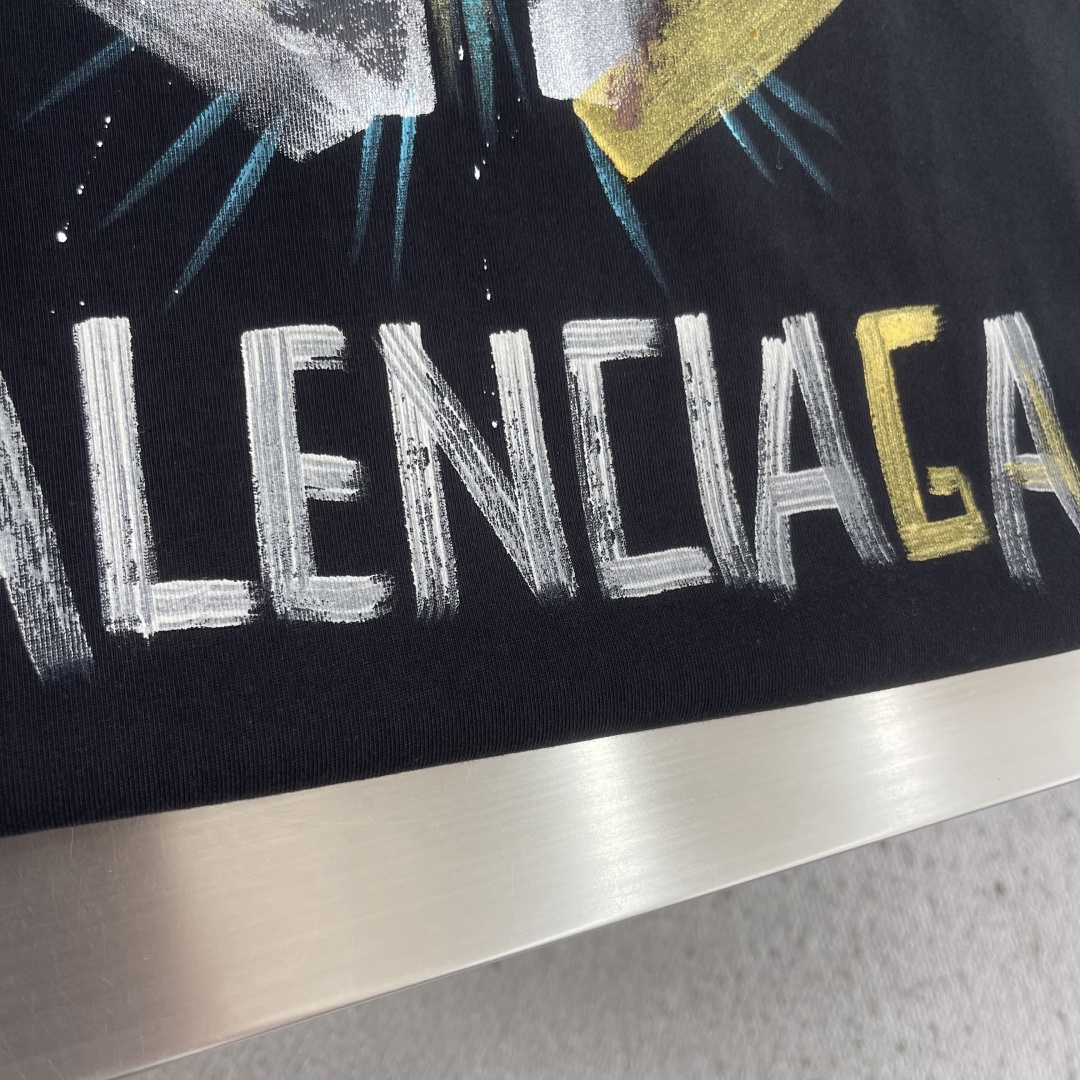 -Balenciag     烫钻字母logo休闲圆领T恤，高端定制 高版本 时尚百搭爆款⚠️宽松版型 
