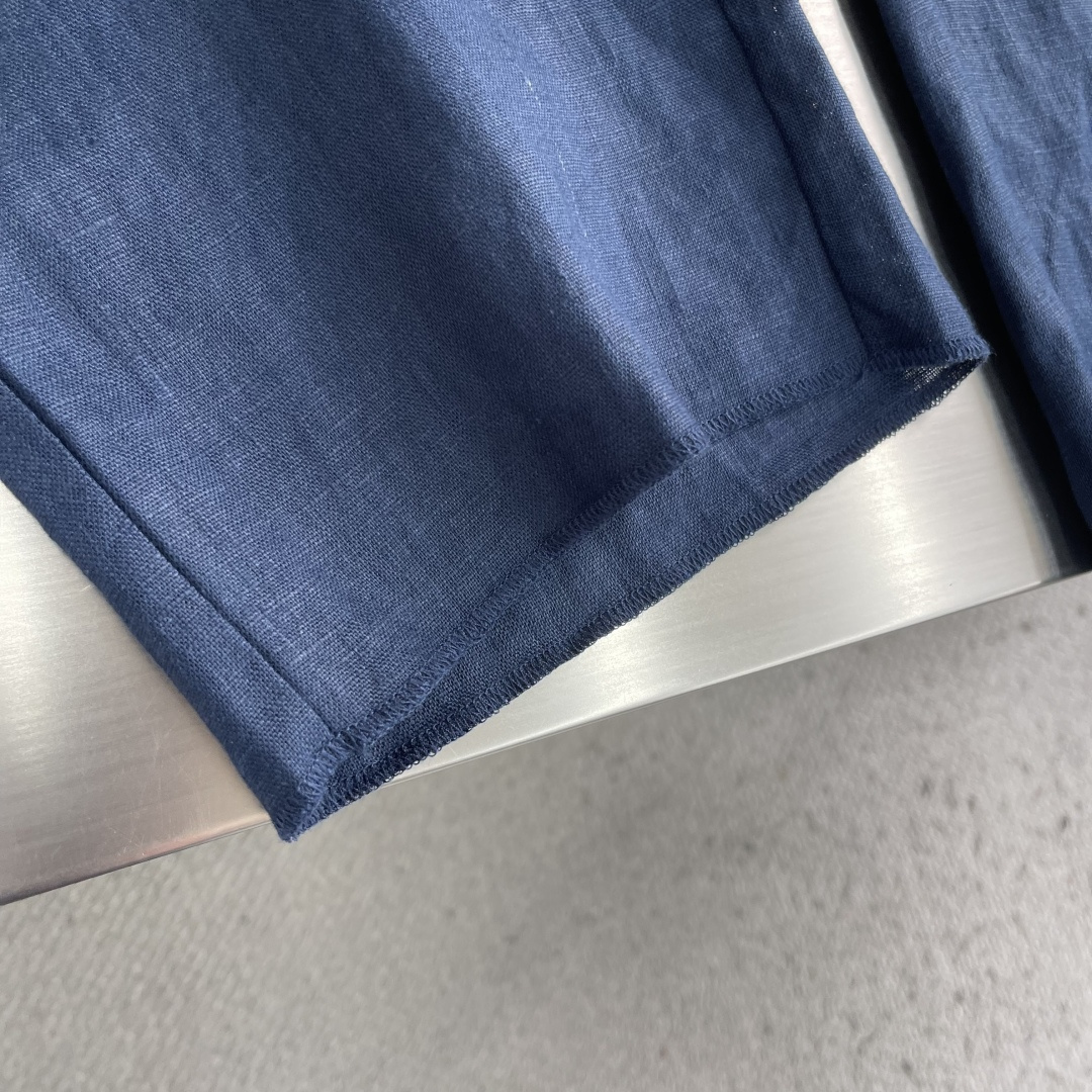 -Loro Piana    100%亚麻皮质扣抽绳休闲长裤一、核心材质与工艺  1. 面料：100%进