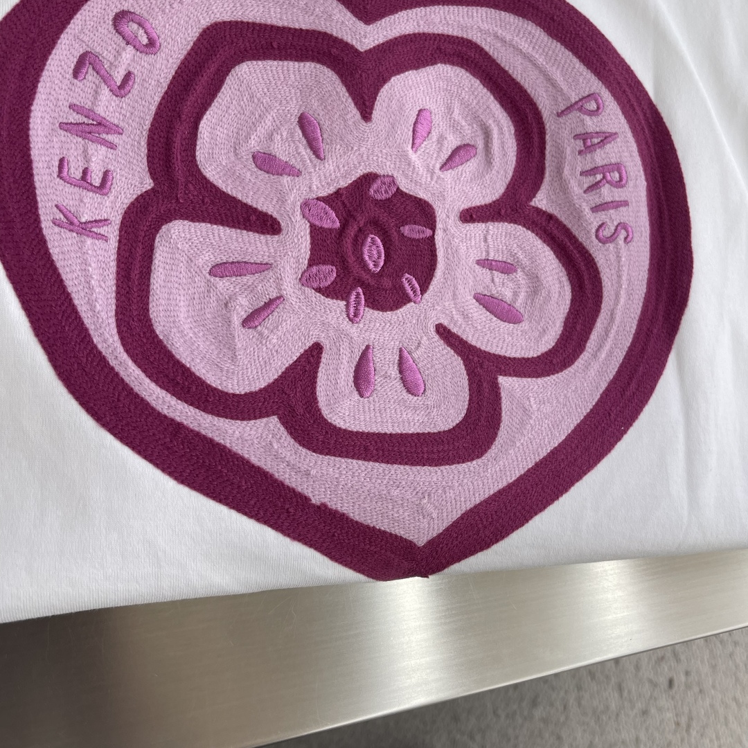 -KENZO/高田贤三Boke Flower2026春夏新款刺绣字母搭配海棠花全棉短袖精选240克100