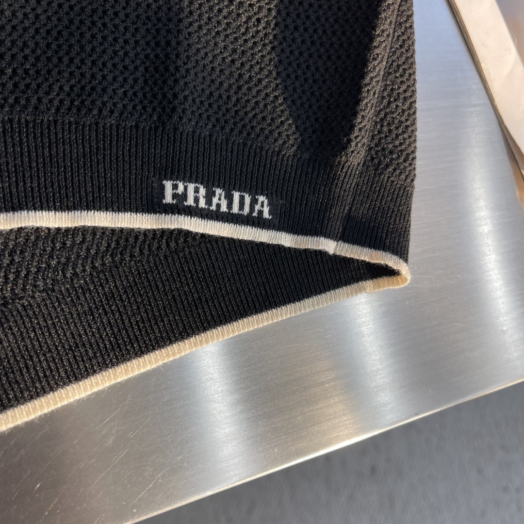 -PRAD    徽标网眼Polo领针织衫定制匠织云柔棉毛纱 蓬松透气 舒适贴肤 暗夜曜石黑为底 以通透