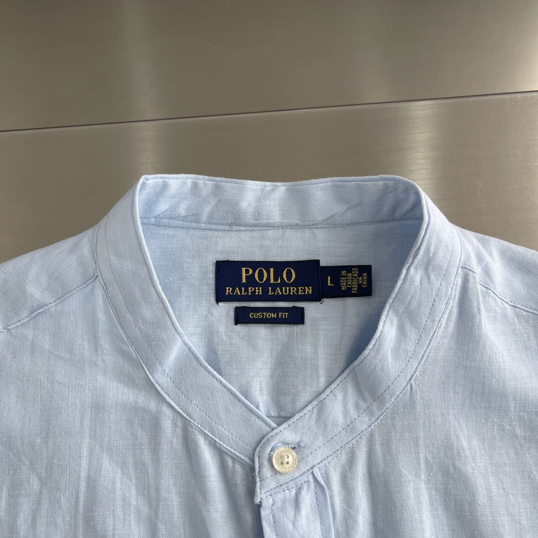 -Ralph Lauren     刺绣小马 麻棉立领短袖 码数：M-XXL甄选天然亚麻混纺面料原生透气