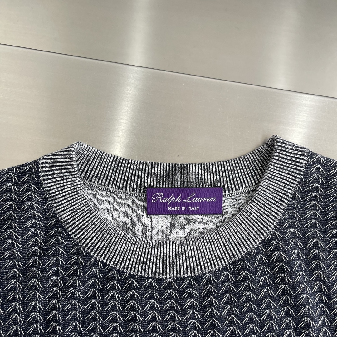 -Ralph Lauren     紫标系列含亚麻羊毛莱赛尔纤维纱线立体印花针织工艺圆领短袖针织T恤紫标