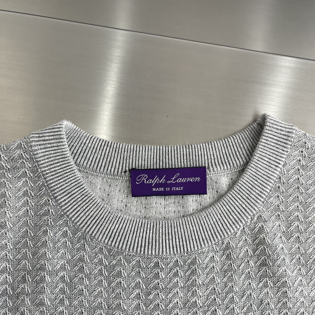 -Ralph Lauren     紫标系列含亚麻羊毛莱赛尔纤维纱线立体印花针织工艺圆领短袖针织T恤紫标