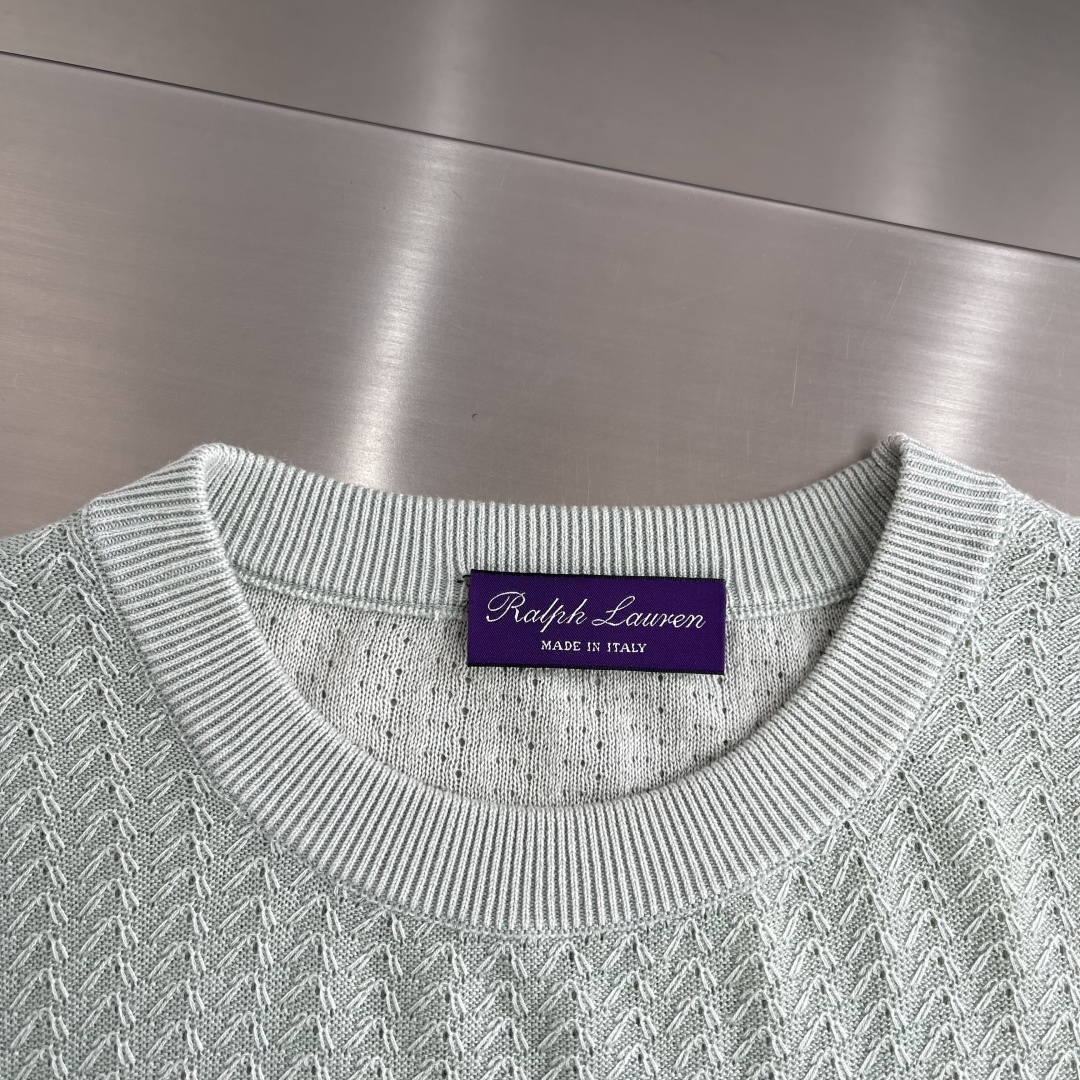 -Ralph Lauren     紫标系列含亚麻羊毛莱赛尔纤维纱线立体印花针织工艺圆领短袖针织T恤紫标