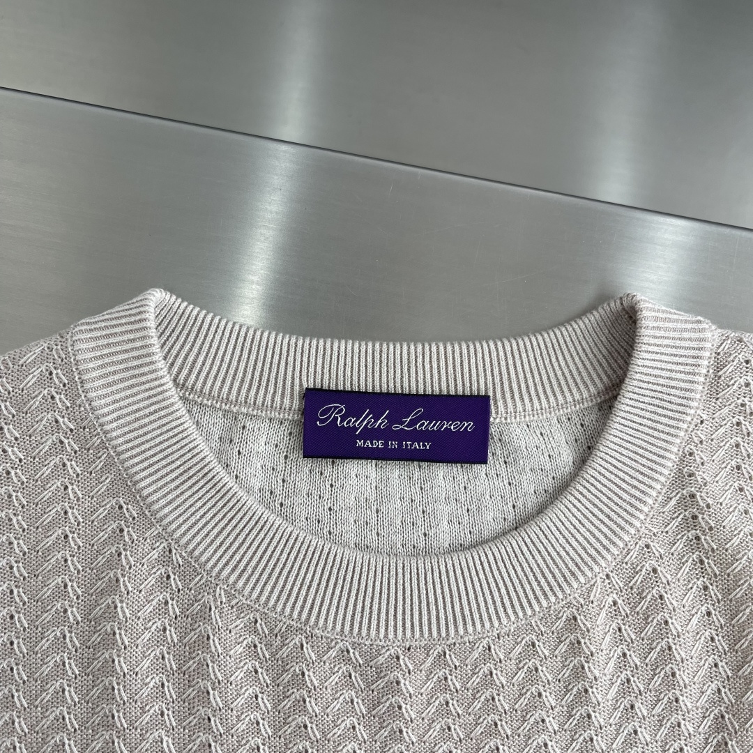 -Ralph Lauren     紫标系列含亚麻羊毛莱赛尔纤维纱线立体印花针织工艺圆领短袖针织T恤紫标