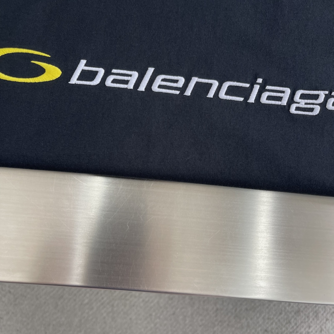 -Balenciag     SS26新款 蓝黄单环logo刺绣短袖 码数:S M L尺码	衣长	胸围 