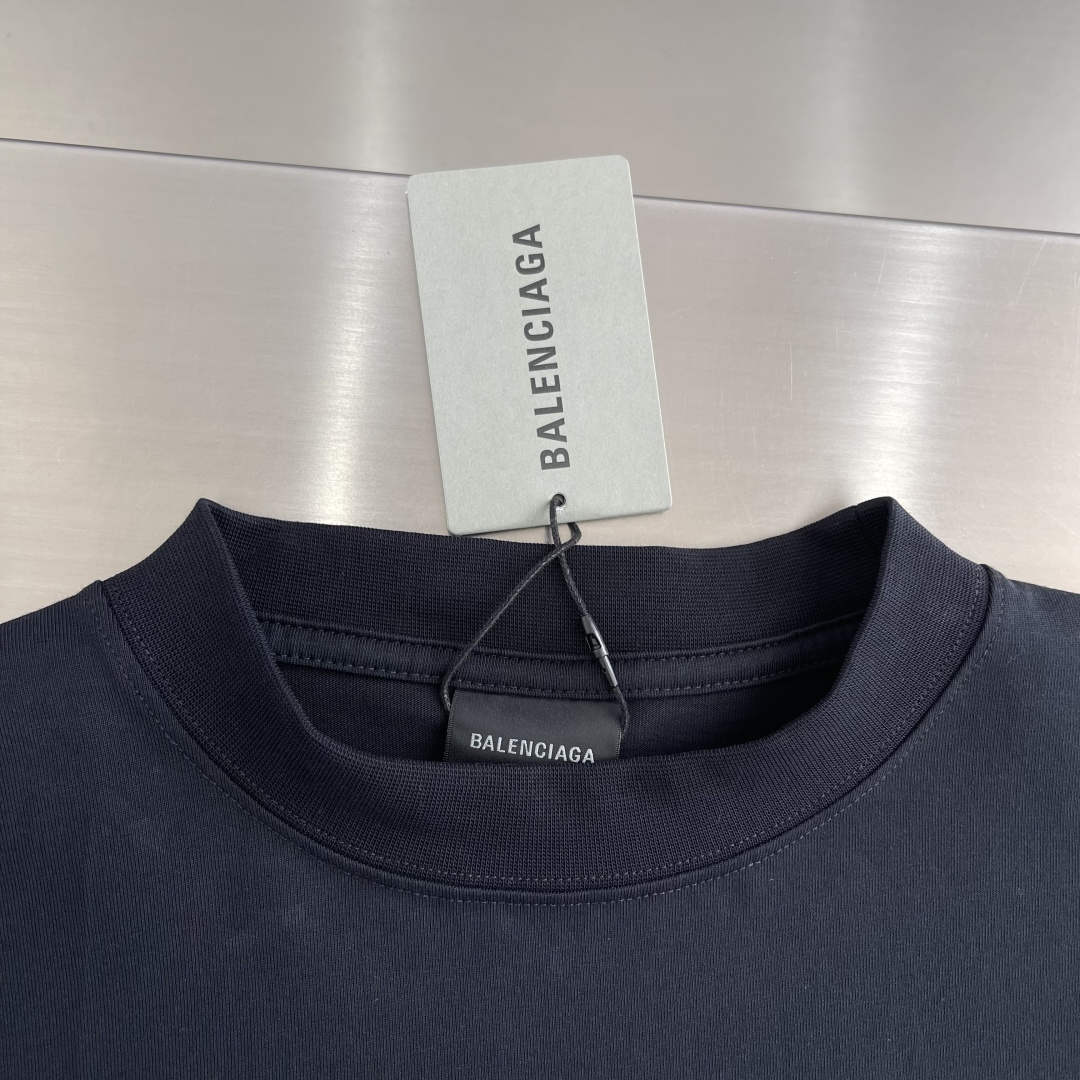 -Balenciag     SS26新款 蓝黄单环logo刺绣短袖 码数:S M L尺码	衣长	胸围 