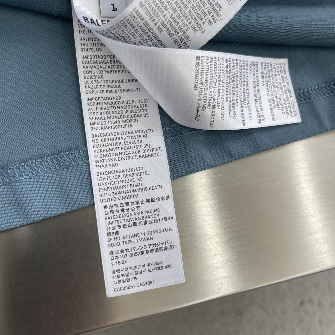 -Balenciag     SS26新款 蓝黄单环logo刺绣短袖 码数:S M L尺码	衣长	胸围 