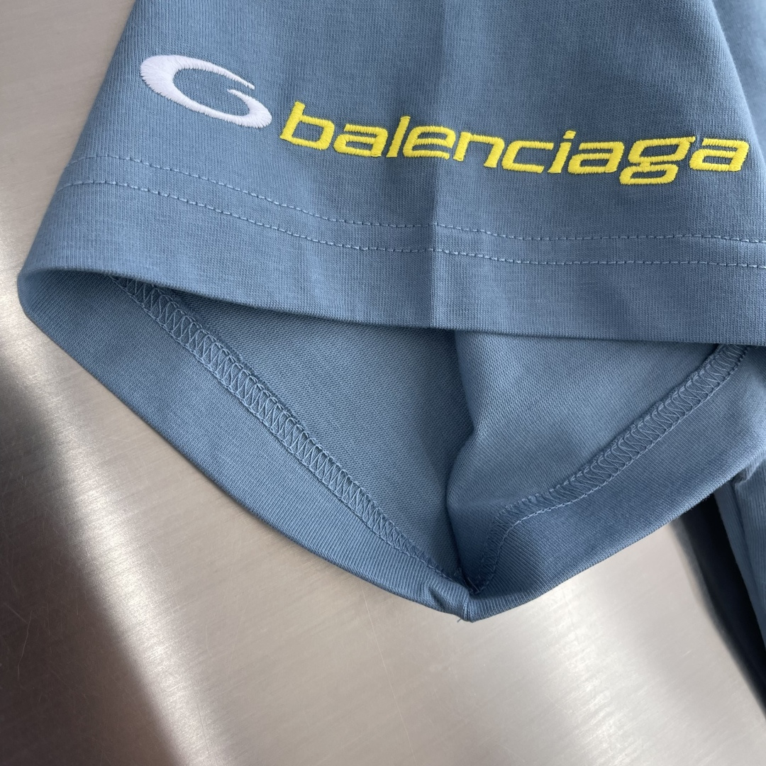 -Balenciag     SS26新款 蓝黄单环logo刺绣短袖 码数:S M L尺码	衣长	胸围 