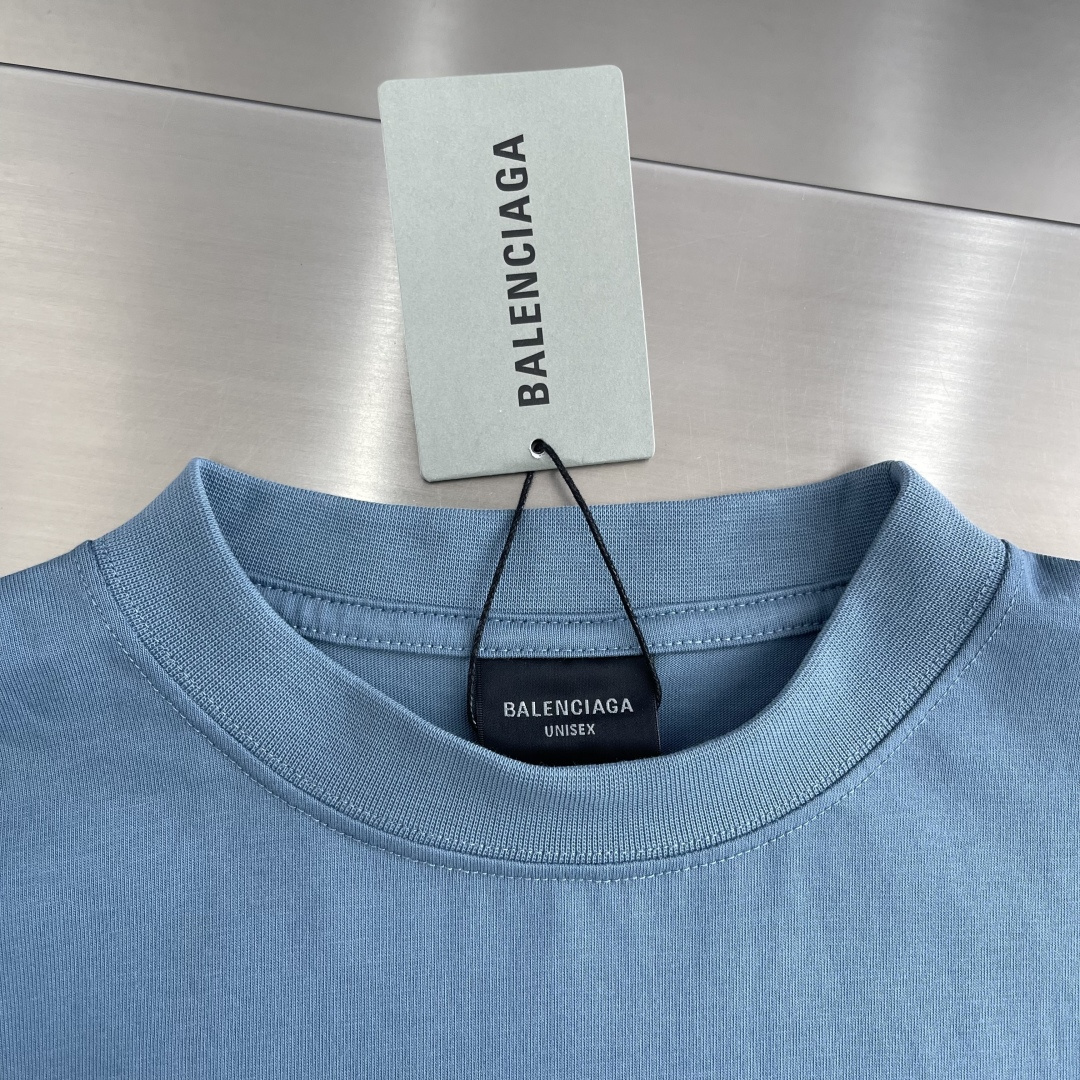 -Balenciag     SS26新款 蓝黄单环logo刺绣短袖 码数:S M L尺码	衣长	胸围 