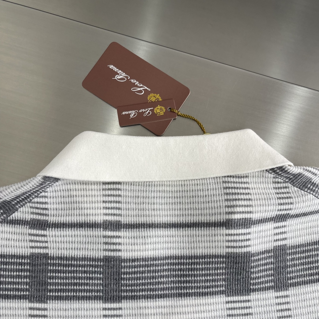 Loro Piana 26SS春夏新款醋酸亚麻混纺针织翻领短Tee,男士立体竖条纹肌理提花商务休闲针织短袖Polo衫 7
