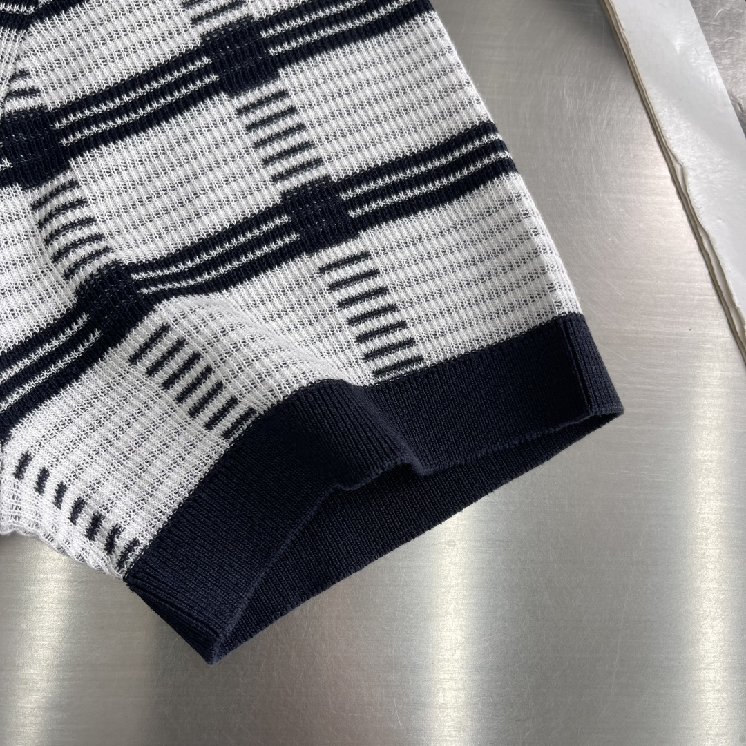 Loro Piana 26SS春夏新款醋酸亚麻混纺针织翻领短Tee,男士立体竖条纹肌理提花商务休闲针织短袖Polo衫 5