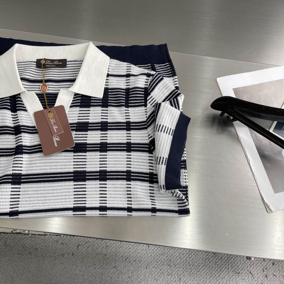 Loro Piana 26SS春夏新款醋酸亚麻混纺针织翻领短Tee,男士立体竖条纹肌理提花商务休闲针织短袖Polo衫 8