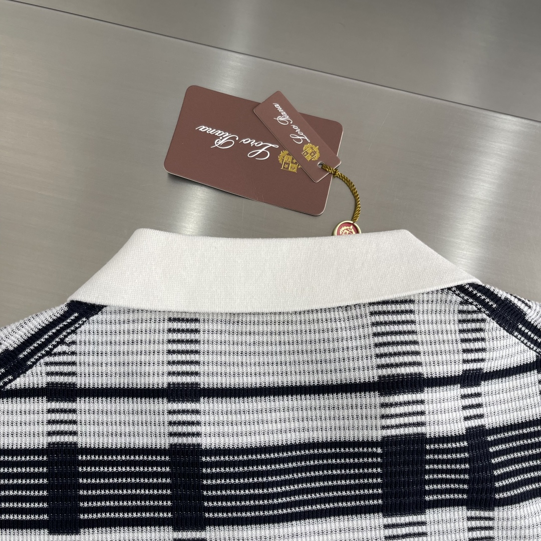 Loro Piana 26SS春夏新款醋酸亚麻混纺针织翻领短Tee,男士立体竖条纹肌理提花商务休闲针织短袖Polo衫 7
