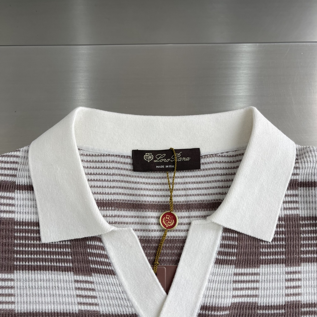 Loro Piana 26SS春夏新款醋酸亚麻混纺针织翻领短Tee,男士立体竖条纹肌理提花商务休闲针织短袖Polo衫 4