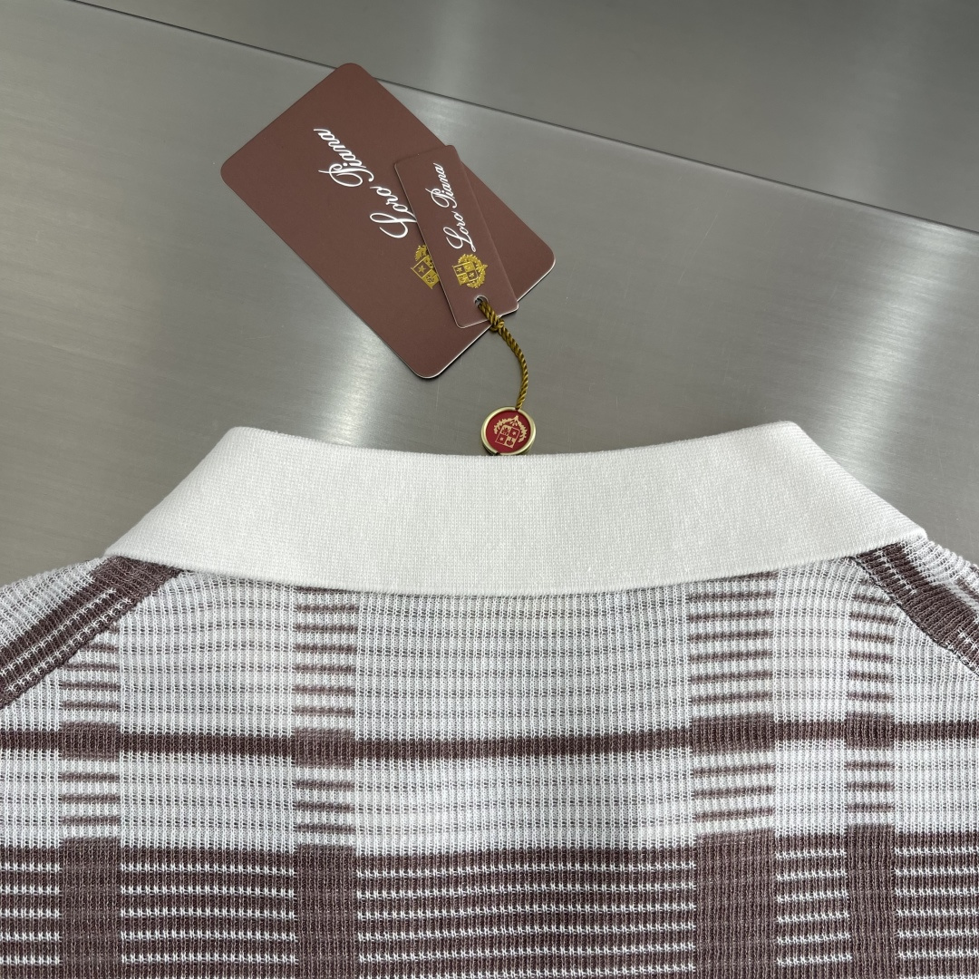 Loro Piana 26SS春夏新款醋酸亚麻混纺针织翻领短Tee,男士立体竖条纹肌理提花商务休闲针织短袖Polo衫 7