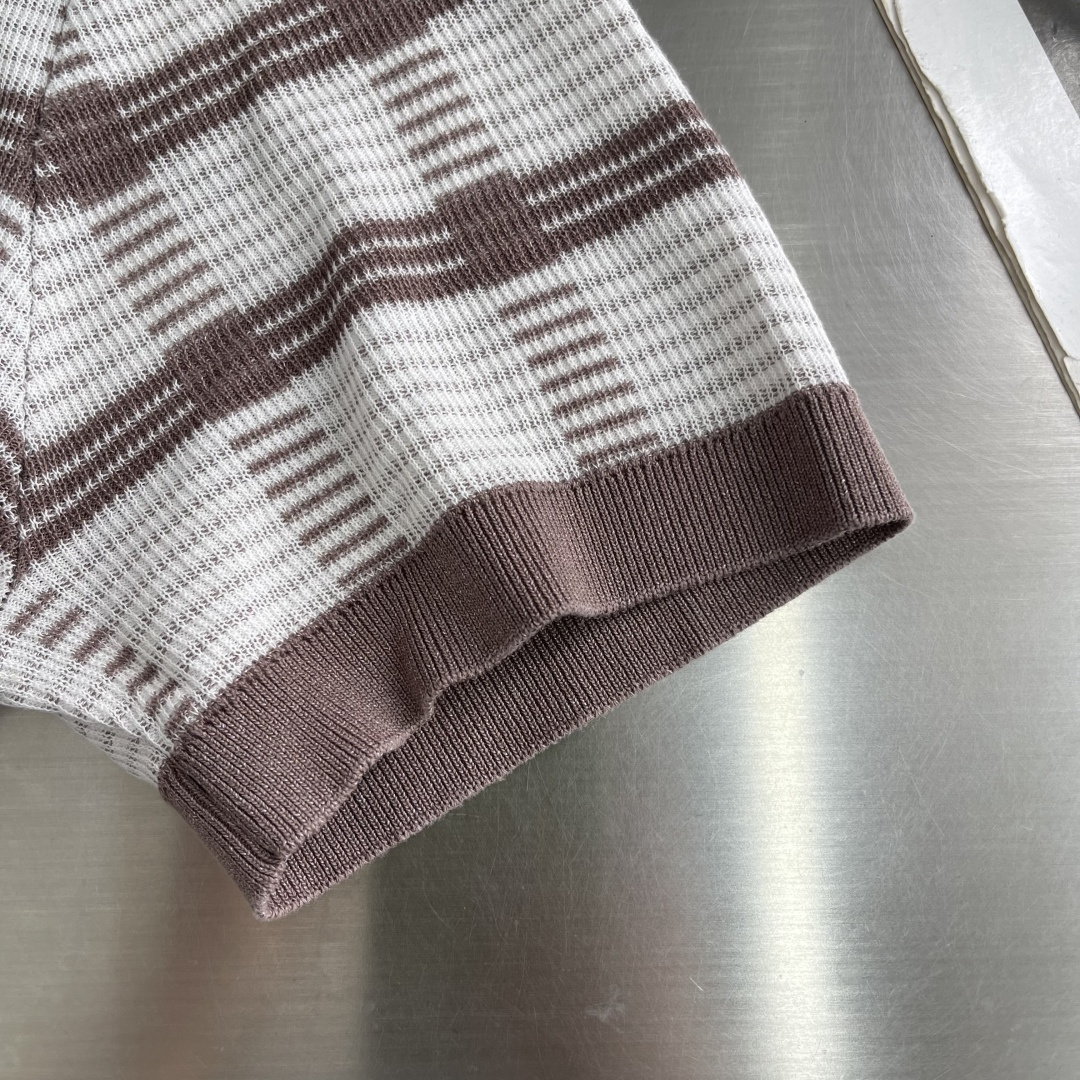Loro Piana 26SS春夏新款醋酸亚麻混纺针织翻领短Tee,男士立体竖条纹肌理提花商务休闲针织短袖Polo衫 5