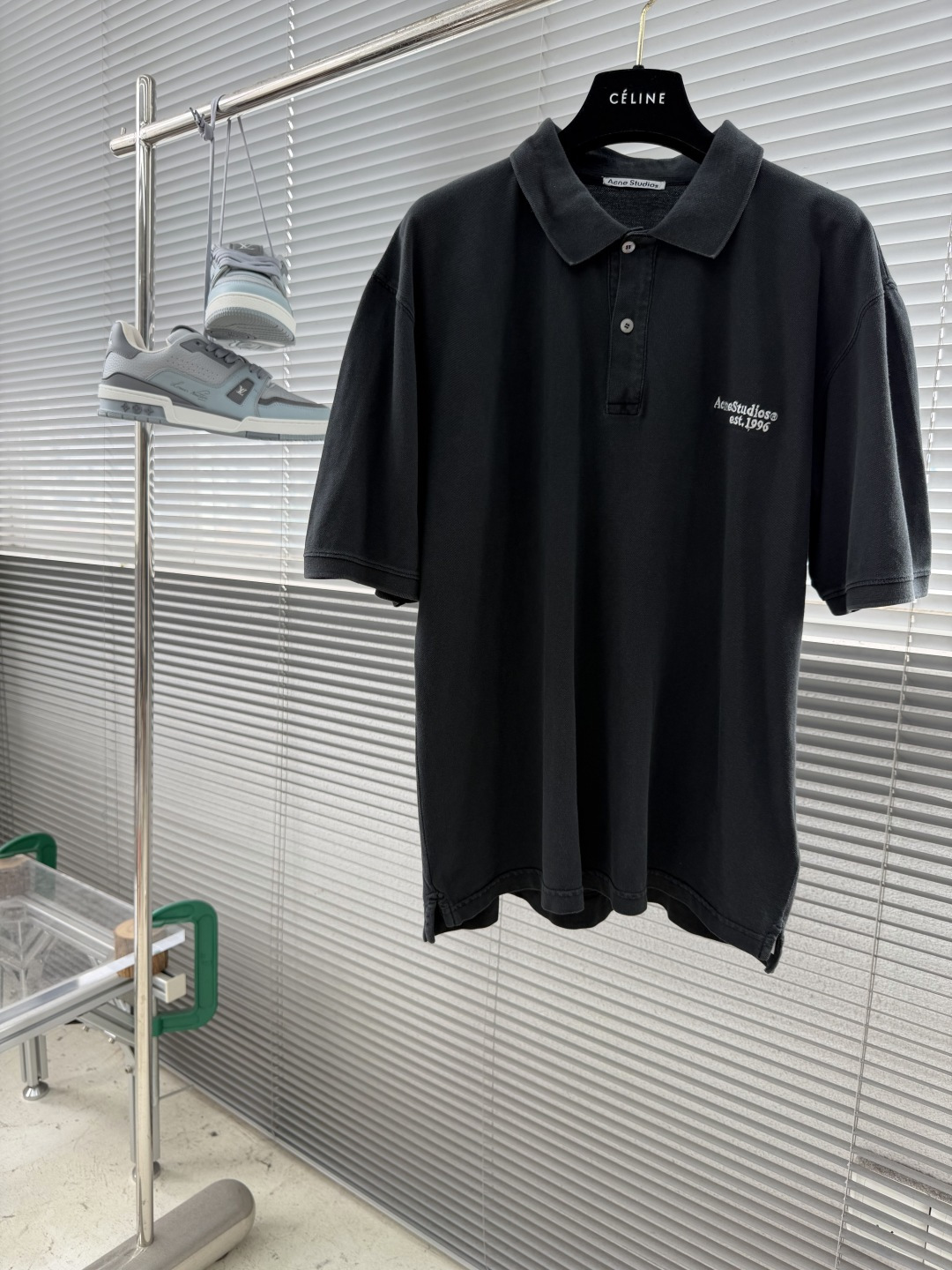 -Acne Studio    SS26 刺绣logo复古做旧水洗宽松短袖双扣Polo衫高品码数：XS.