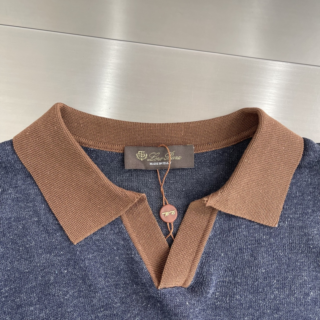 -Loro Piana     翻领撞色针织毛衣材质 亚麻混纺尺码：M-3XL尺码     M	   L