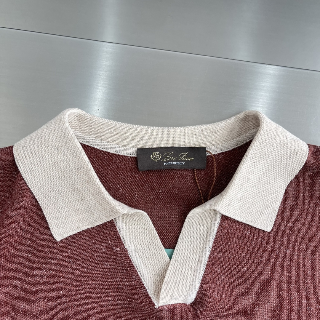 -Loro Piana     翻领撞色针织毛衣材质 亚麻混纺尺码：M-3XL尺码     M	   L