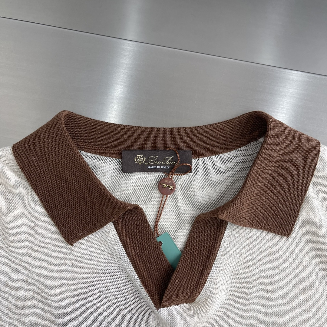 -Loro Piana     翻领撞色针织毛衣材质 亚麻混纺尺码：M-3XL尺码     M	   L