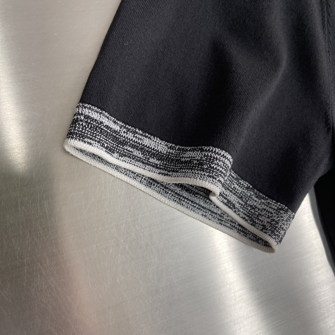 -Loro Piana     26SS春夏新款进口科技纤维混纺撞色圆领针织短Tee，男士经典字母徽标刺