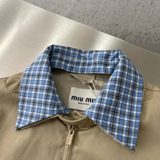 -Miu Miu 格纹拼接拉链开合长袖 夹克外套 男女同款 码数:38.40.42.44 尺码 衣长 肩宽 胸围 -Miu Miu 格纹拼接拉链开合长袖 夹克外套 男女同款 码数:38.40.42.44 尺码 衣长 肩宽 胸围
