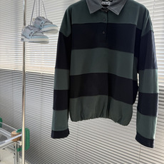 -Acne Studios 26fw复古皮革翻领撞色条纹卫衣 定染320克双股毛圈卫衣料 精致科技皮 模版刺绣 面 -Acne Studios 26fw复古皮革翻领撞色条纹卫衣 定染320克双股毛圈卫衣料 精致科技皮 模版刺绣 面