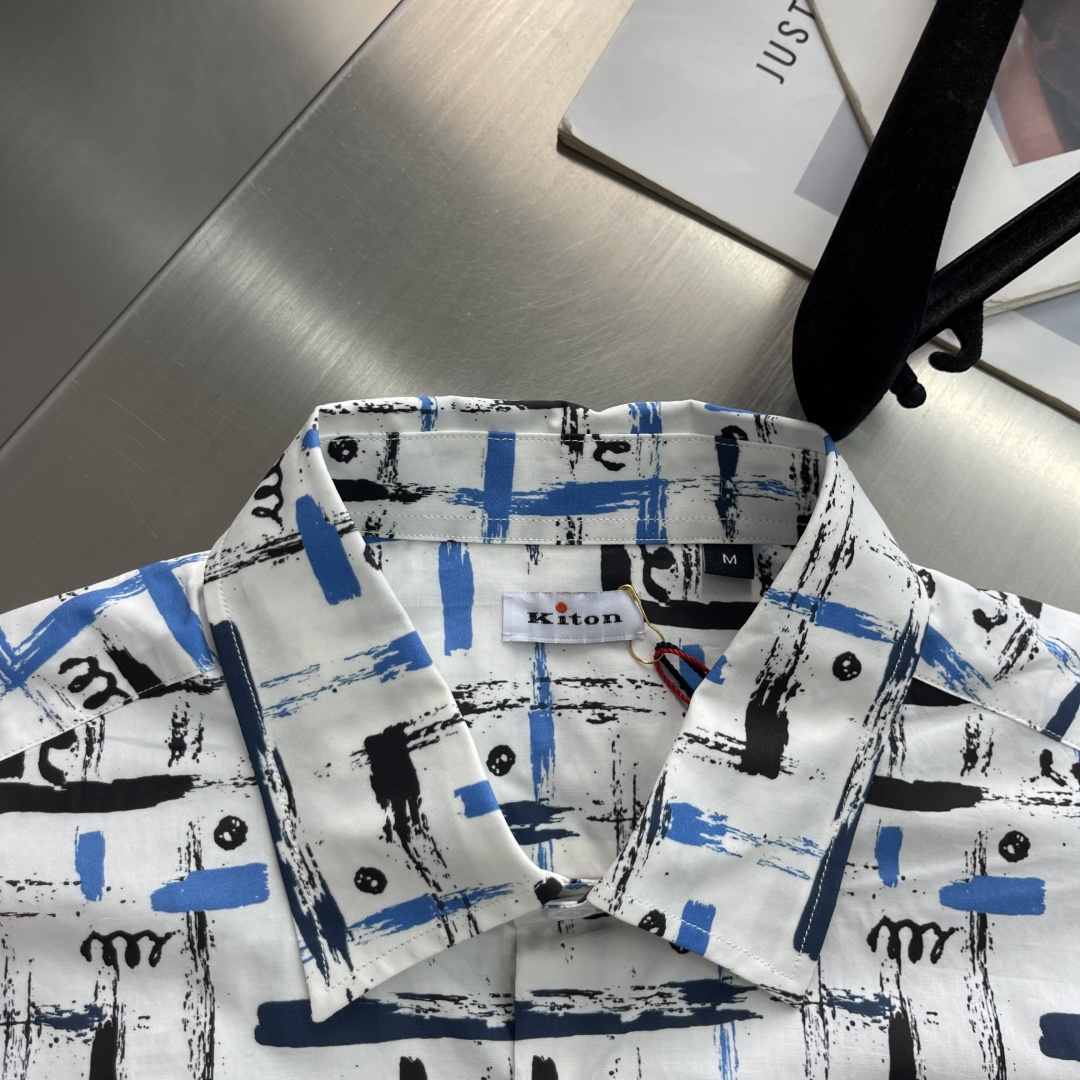 -Kiton      26fw新款满印印花长袖棉质衬衫  码数：S.M.L.XL.XXL 衣长   76.5 77.5