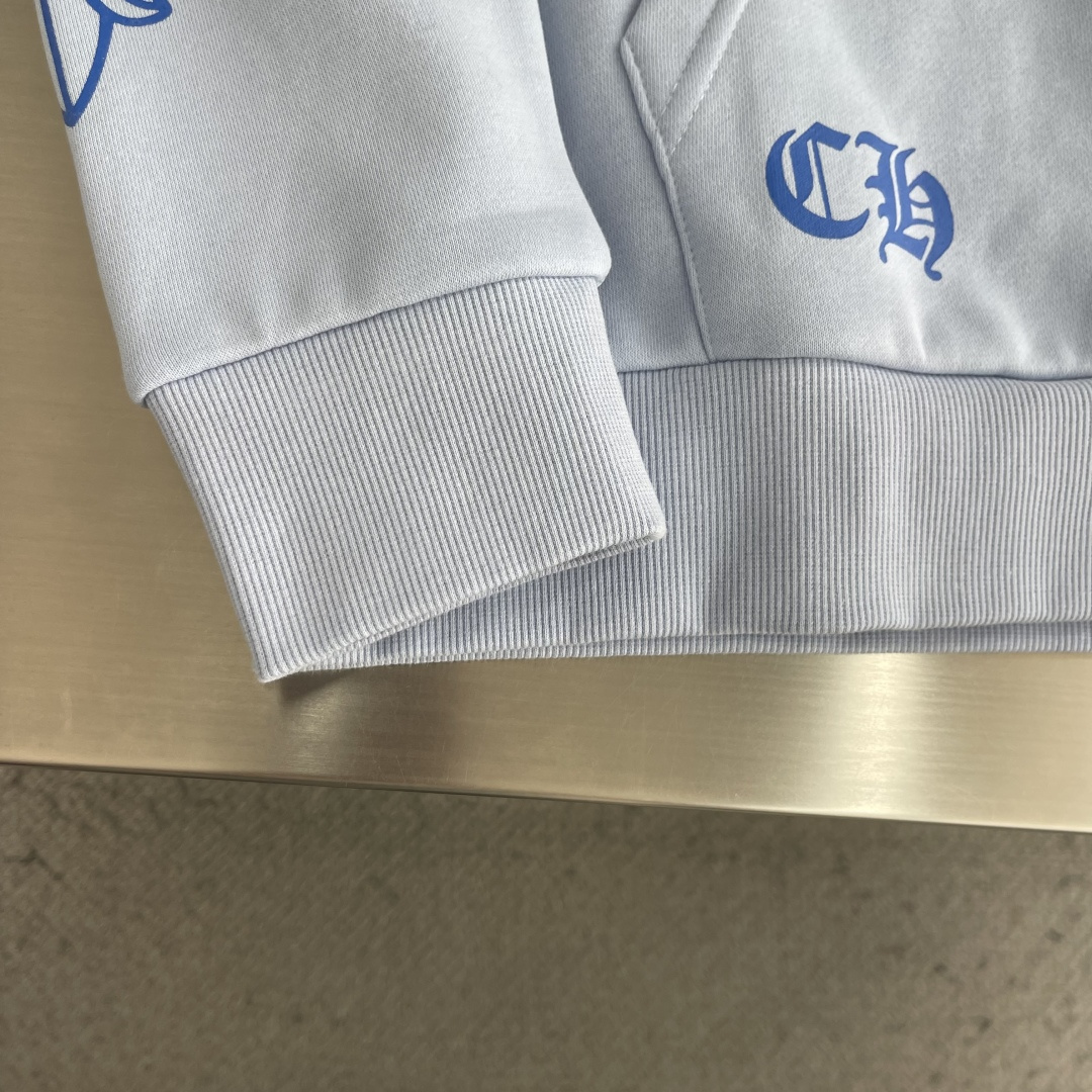 -CH 克罗心    26fw马蹄麒麟蓝色帽衫 面料采用定织定染320克抓绒 印花采用油墨印花  开模定制帽绳扣  尺码