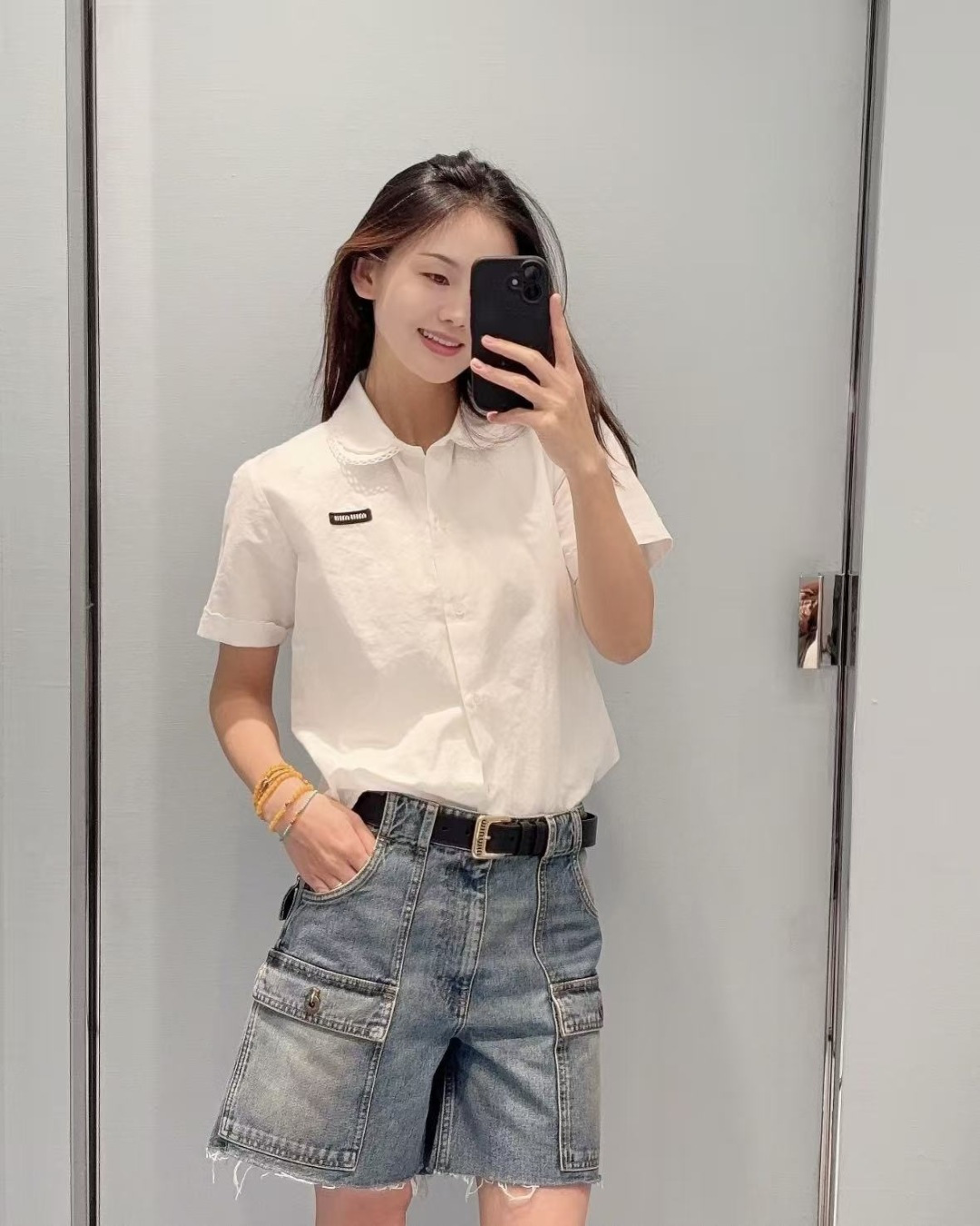 미우미우 카고 포켓 미드 라이즈 데님 바지 26 SS 이미지 8