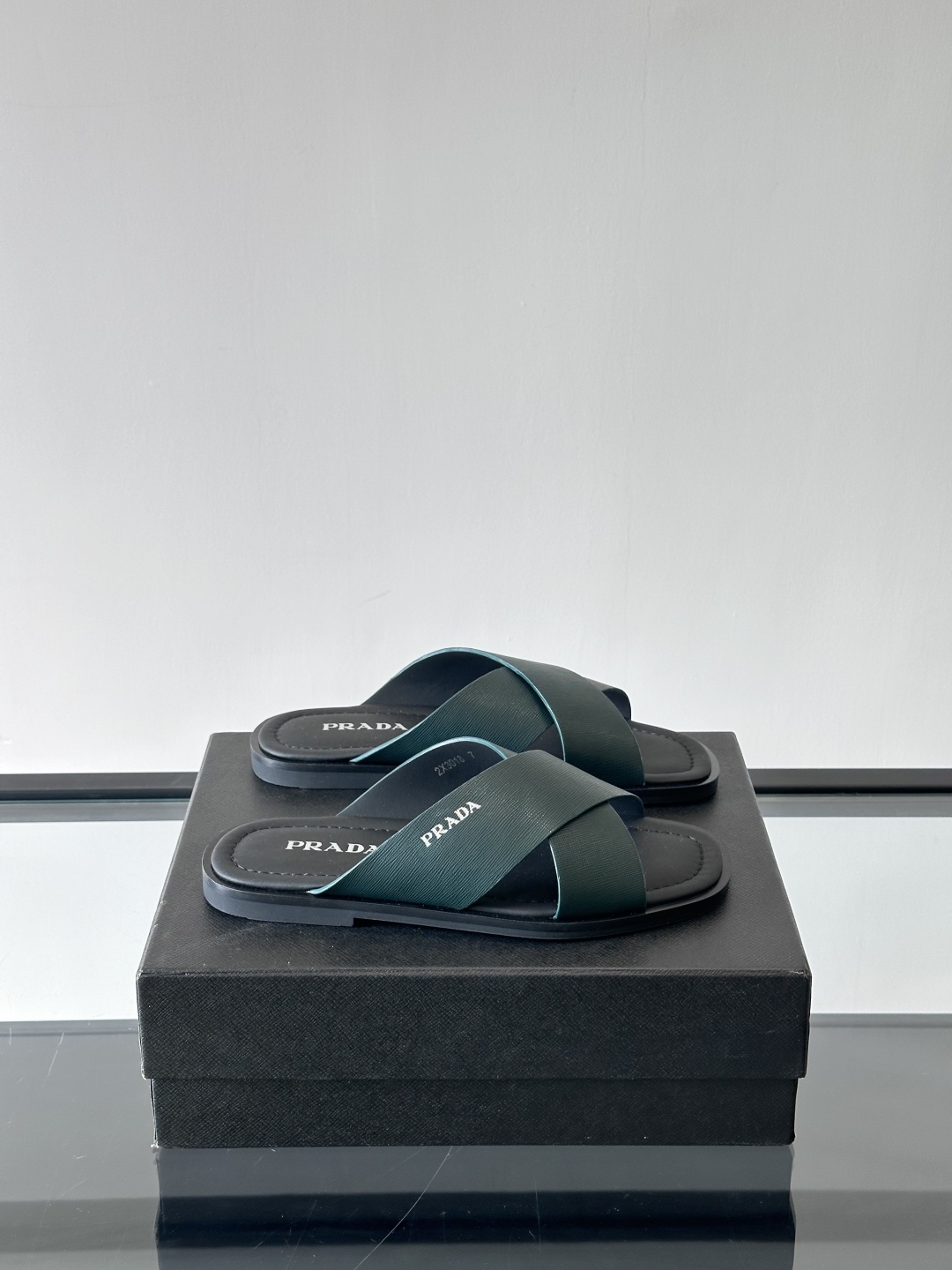 PRADA Men's Dark Green Cross Strap Leather Sandals Slides Size 39-44 2 cmp i1742968603982 8952 0 0