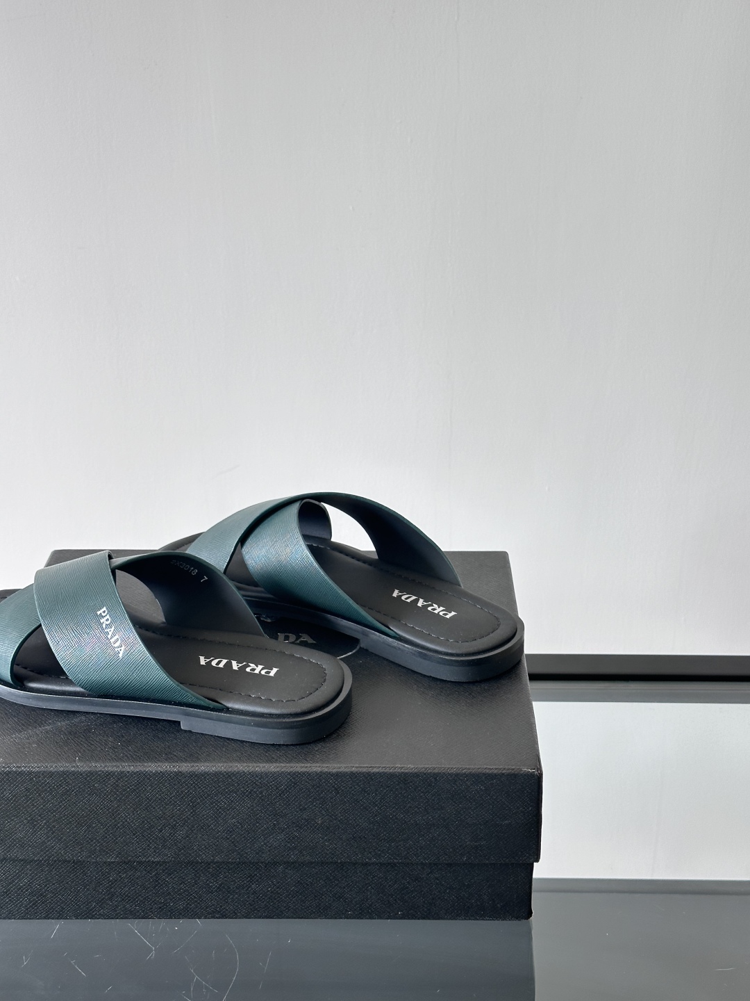 PRADA Men's Dark Green Cross Strap Leather Sandals Slides Size 39-44 9 cmp i1742968605520 1285 0 7