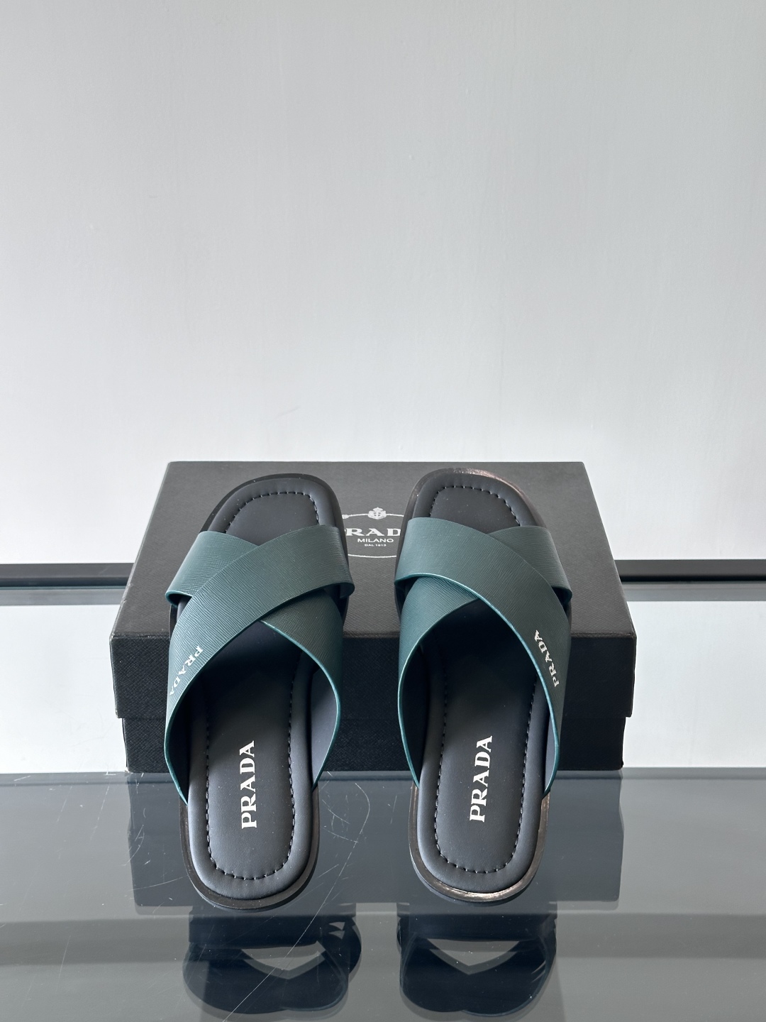 PRADA Men's Dark Green Cross Strap Leather Sandals Slides Size 39-44 7 cmp i1742968605531 1382 0 5