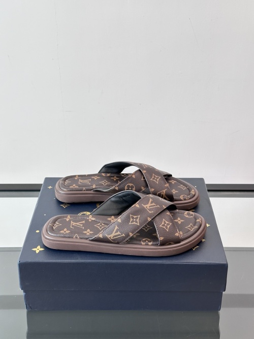 Louis Vuitton Men's Summer Leather Sandals With Iconic Monogram Design 1 Louis Vuitton Men's Summer Leather Sandals With Iconic Monogram Design