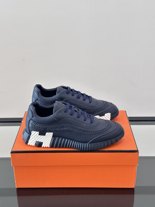 Hermes Men's Navy Blue Leather Casual Sneakers with 'H' Logo Detail 1 Hermes Men's Navy Blue Leather Casual Sneakers with 'H' Logo Detail