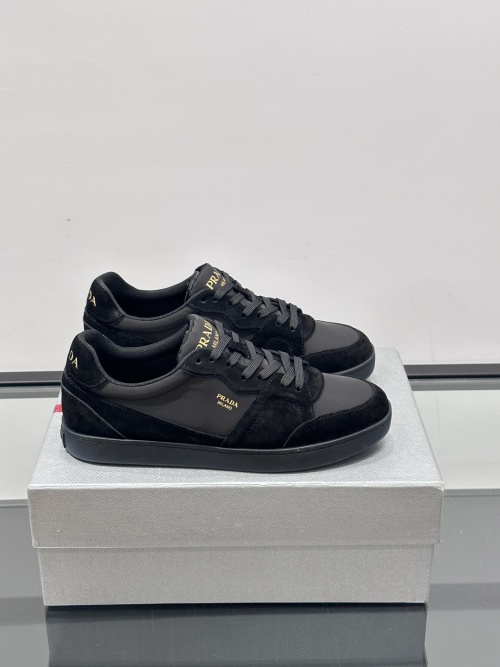 Prada Men's Leather Low-Top Sneakers Classic Lace-Up Casual Shoes