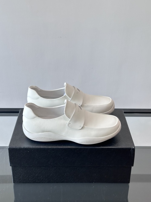 Prada White Leather Slip-On Sneakers Comfortable Fashion Shoes Size 39-44