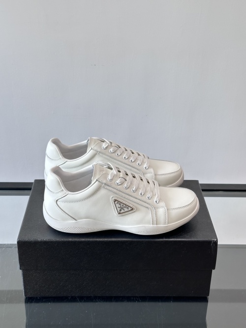 Prada Men's Leather Sneakers Casual Lace-up Shoes White