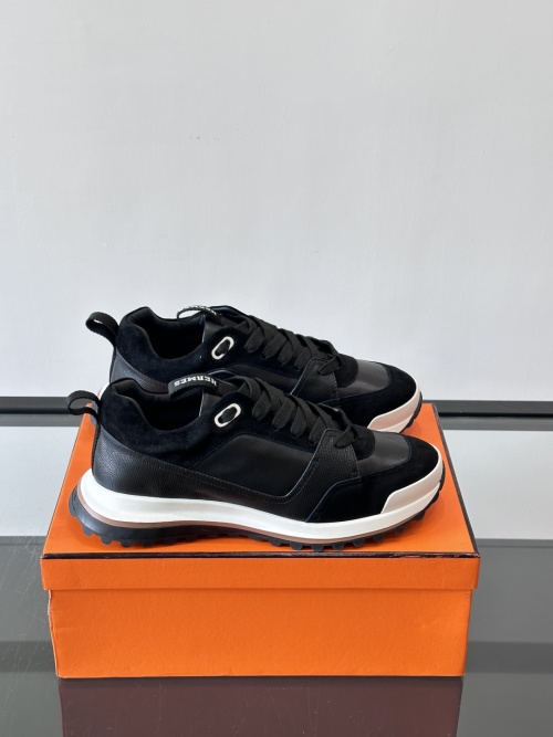 Hermes Men's Black Leather & Suede Sneakers Designer Fashion Shoes 1 Hermes Men's Black Leather & Suede Sneakers Designer Fashion Shoes