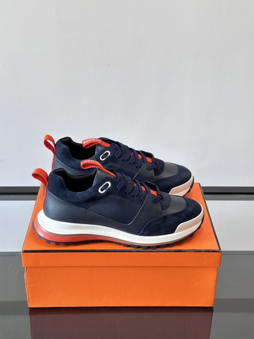 Hermès Men's Blue Leather & Suede Sneakers with Contrasting Sole - Size 39-43