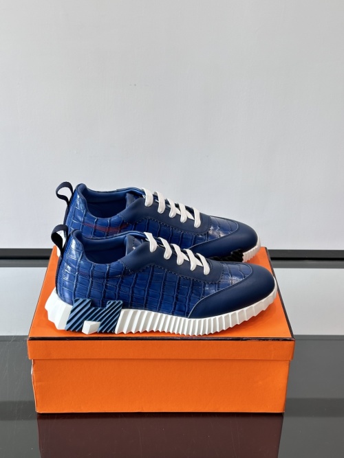 Hermes Bouncing Sneakers Blue Crocodile Leather H Logo, Sizes 38-44