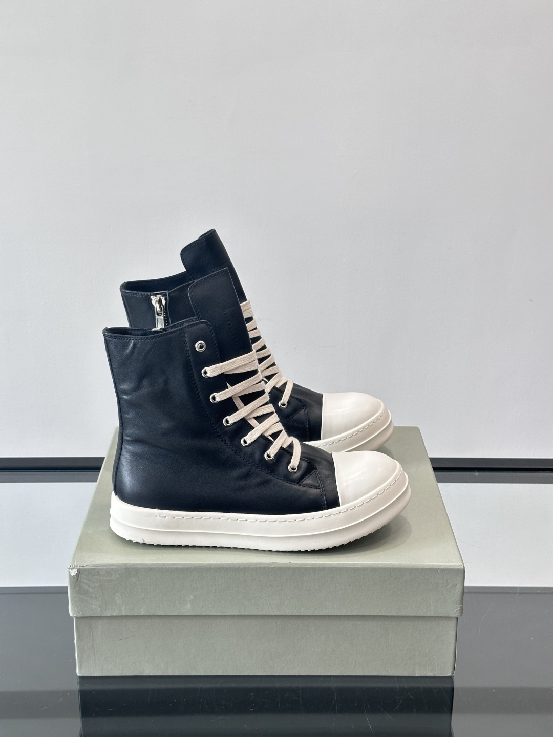 Rick Owens High-Top Sneakers: Black Leather Platform Shoes for Men & Women