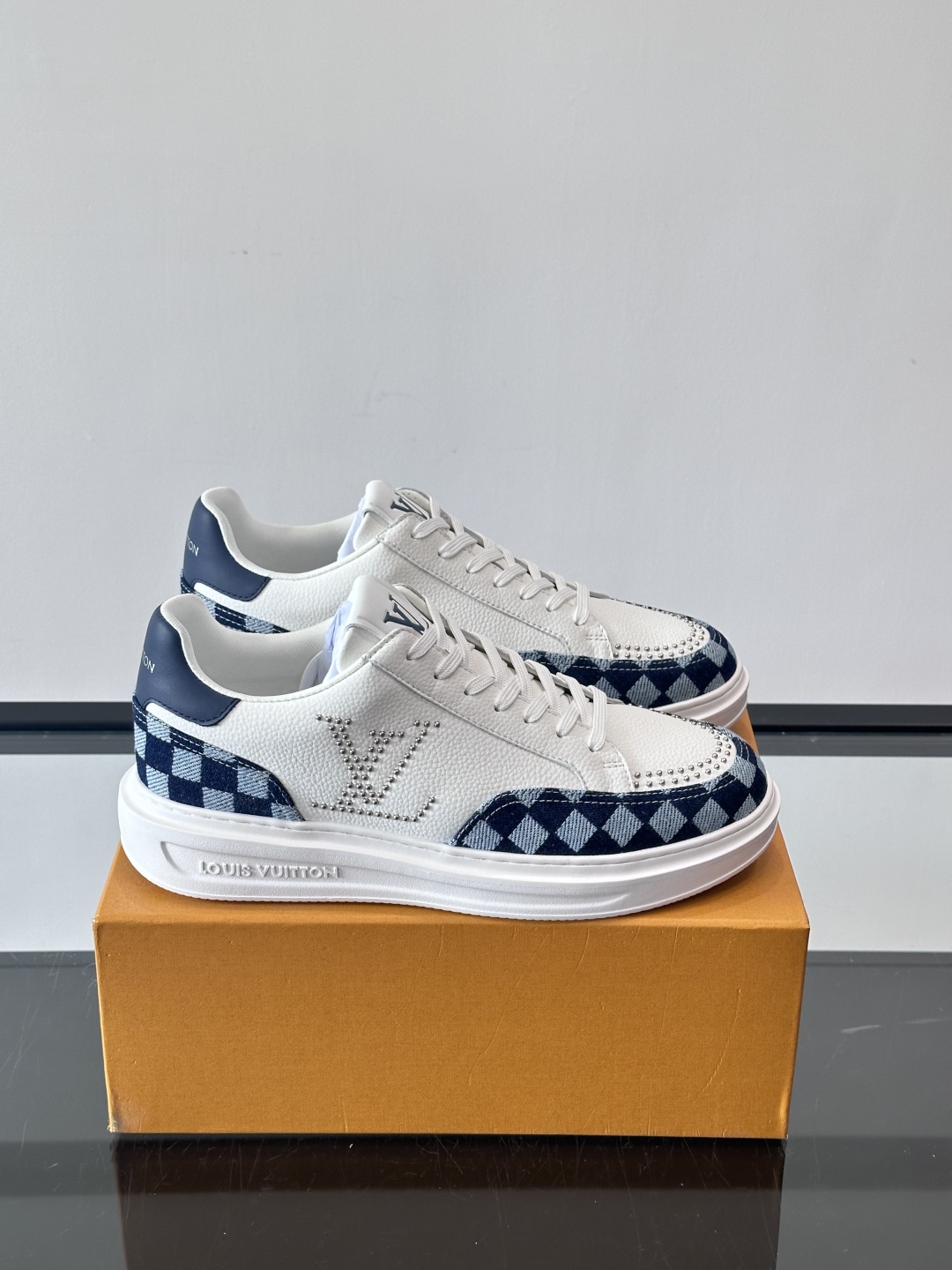 Louis Vuitton Men’s Blue & White Leather Sneakers – Stylish & Comfortable