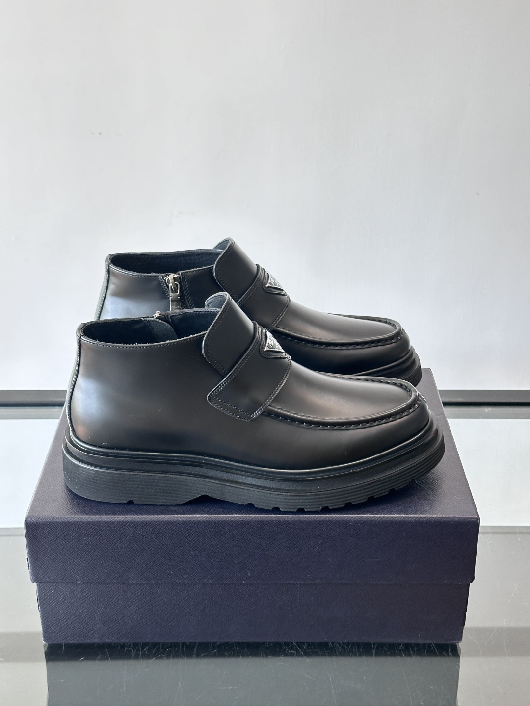 Prada Men’s High-Top Boots – Handmade Italian Leather, Rubber Sole, Sizes 39-44