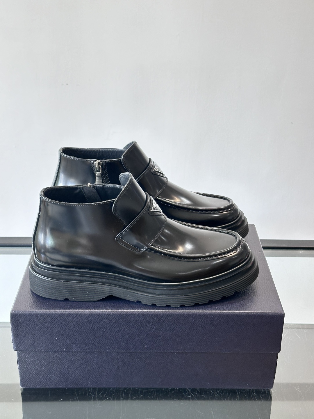 Prada Men’s High-Top Boots – Handmade Italian Leather, Premium Quality
